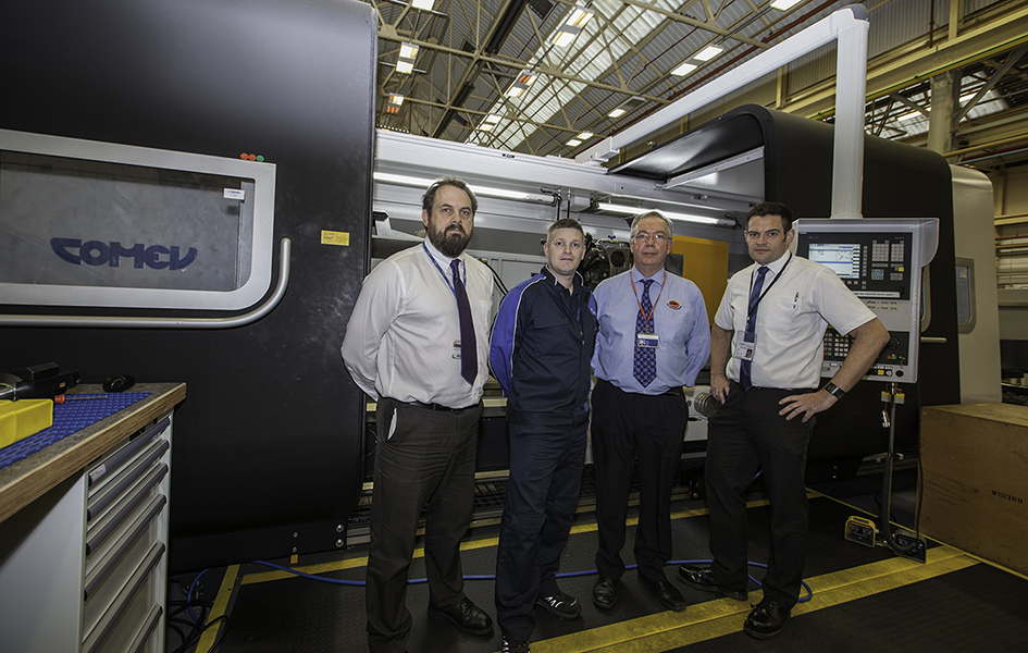 (L-R) David Brown, Gary Hunt, Peter O’Shea from Leonardo Helicopters with Simon Rood of RK International Machine Tools